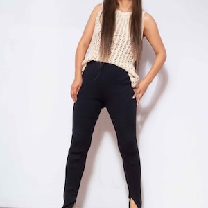 Organic Cotton Elegant Black Pants/ Straight Cut Trousers/ High Waist Trouser/ Flared Pants/ Side slit pants, ECO COTTON Pants/ by SONQO