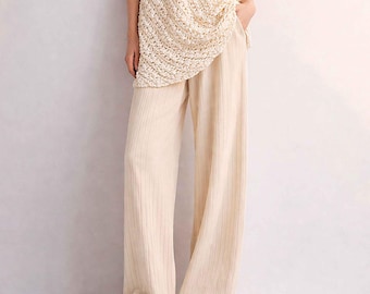 Organic Cotton Knit Palazzo Pants | Wide Leg Culottes for Women, Sustainable Loose Fitting Trousers, Ethically Made Flowy Pants