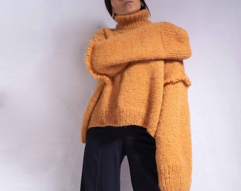 Oversize Plus size knit alpaca wool sweater pullover| Turtleneck Slouchy chunky knit wool alpaca Sweater| Loose Knit sweater| by SONQO