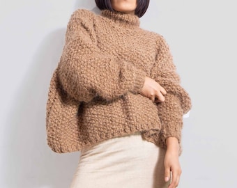 Übergroßer Kurzer Strickpullover aus Alpaka | Slouchy Sweater | von SONQO