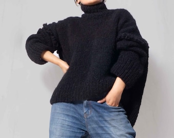 Hand Knit Alpaca Turtleneck Sweater | Oversized Chunky Wool