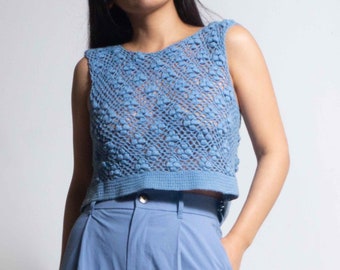 Crochet Tank top/ short sleeve top/ Top pima cotton/ stylish top/ casual top/ designer shirt| SALE| by SONQO