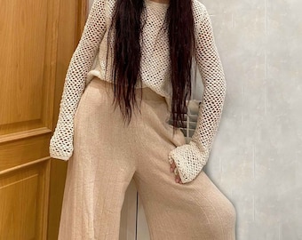 Organic Cotton Palazzo Pants | High Waisted Wide Leg Culottes
