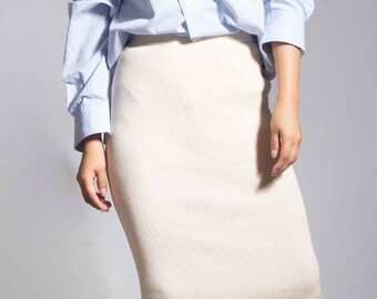 Jupe Crayon DKNY En Laine élasthanne - Taille 10, Bleu Marine, Genou
