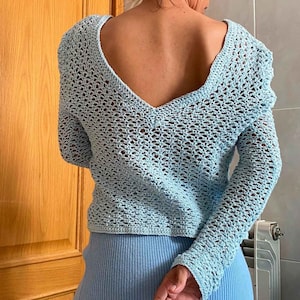 Gehäkeltes Oberteil mit V-Ausschnitt / Häkeltop aus Bio-Baumwolle / Häkeltop aus Bio-Baumwolle / Sommer-Öko-Baumwolle Damen-Pullover / Oberteil mit V-Ausschnitt / Von SONQO