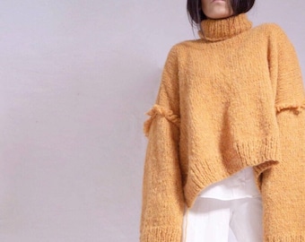 Oversized knit alpaca sweaters women| Turtleneck chunky knit wool alpaca Sweaters| Loose Plus size Winter Knit sweater| by SONQO