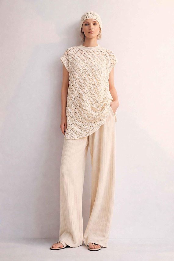Handmade Crochet Organic Cotton Tunic Dress | Sustainable Knit Top Handmade Crochet Organic Cotton Tunic Dress | Sustainable Knit Top
