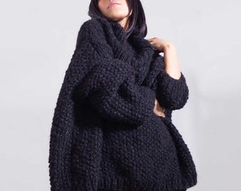 Oversized Alpaca Knit Turtleneck Sweater dress | Chunky alpaca Wool Pullover, slouchy knit alpaca wool pullover, alpaca pullover| SONQO