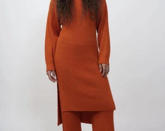 Handmade Alpaca Knit Sweater Dress, Oversized Midi, Winter Casual, Sustainable Wool & Biodegradable Materials, Cozy Cable Knit Style