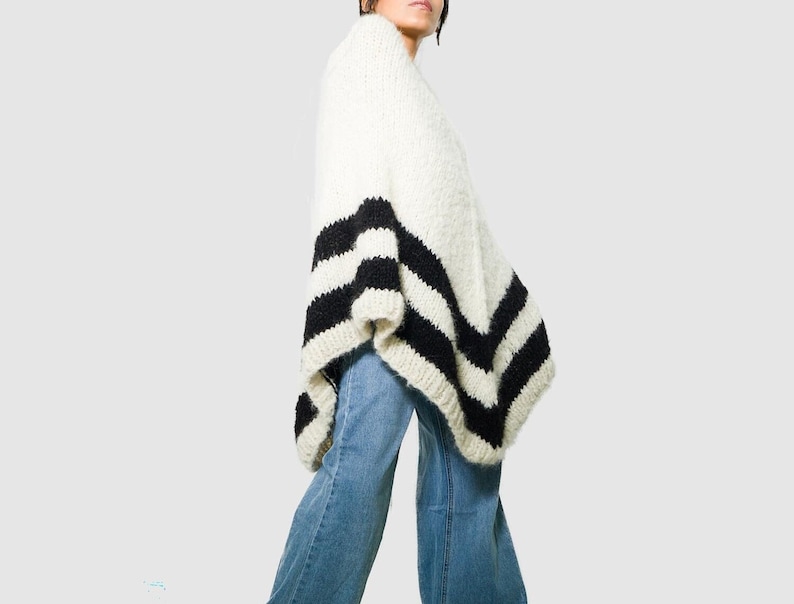 Oversized alpaca poncho cape sweater asymmetrical knit CAPE/ slouchy alpaca wool cape sweater/ by SONQO image 1