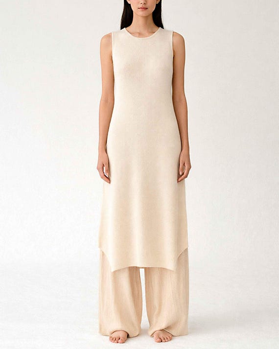 Organic Cotton Knit Midi Dress | Sleeveless Pencil Dress -PRE ORDER SS26