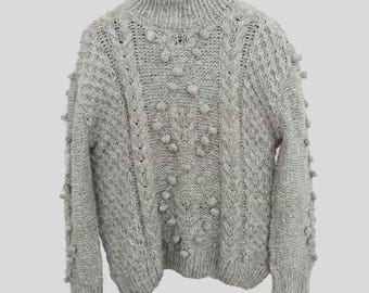 Handmade Chunky Knit Alpaca Sweater | Cable Knit, Gray
