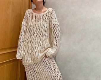 Crochet Eco Cotton wool sweater dress| oversized knit sweater women| Slouchy summer sweater| Loose Fit Sweater/ gifts for her| By SONQO