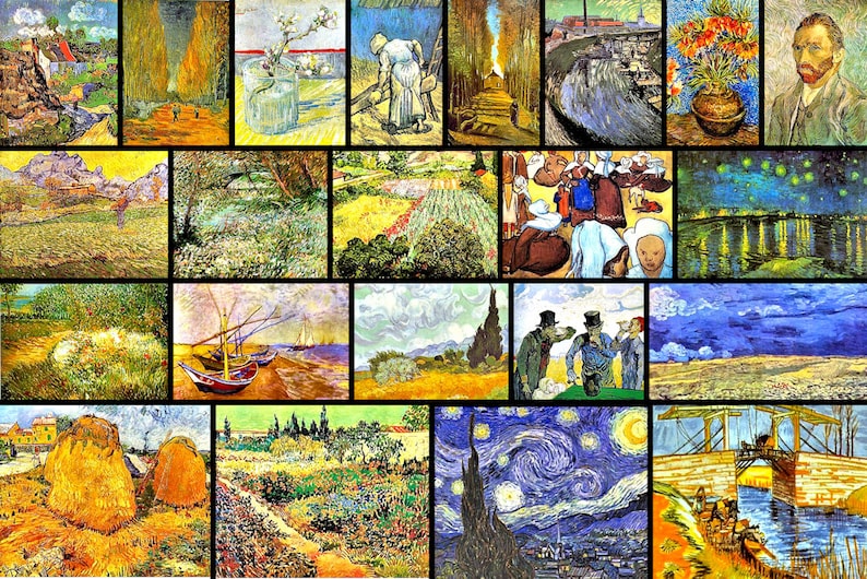 Collage of 22 famous Vincent Van Gogh Paintings Hand-cut | Etsy