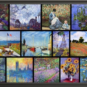 Cut-to-order - “Collage of famous Monet Paintings” - Hand-cut wooden jigsaw puzzle for adults