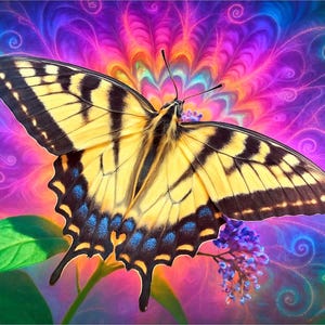 Cut-to-order - Fractal Fusion Puzzle - Butterfly Aurora - Hand-cut wooden jigsaw puzzle for adults