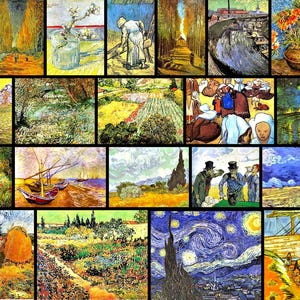 Cut-to-order - “Collage of 22 famous Vincent Van Gogh Paintings” - Hand-cut wooden jigsaw puzzle for adults
