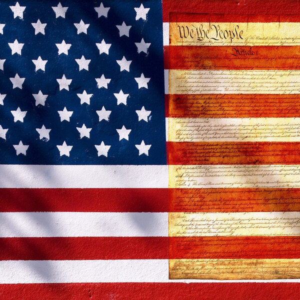 Ready-to-Ship - US Flag & Constitution Composite - Hand-cut wooden jigsaw puzzle for adults