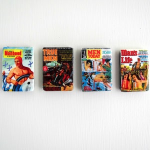 Vintage Mens Adventure Stories Magazine Covers Pulp Fiction Fridge Magnet Refrigerator Housewarming Kitchen Decor Small Gifts