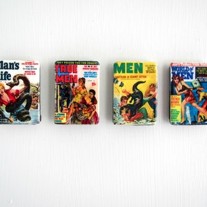 Vintage Mens Adventure Stories Magazine Covers Pulp Fiction Fridge Magnet Refrigerator Housewarming Kitchen Decor Small Gifts