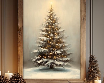 Vintage Christmas Wall Art, Christmas Tree Metal Print, Winter Decor, Vintage Forest Painting, Cottagecore Aesthetic, Farmhouse 6-XMS013