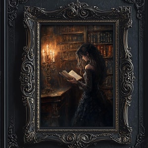 Victorian Woman Reading Bookish Wall Art Print, Dark Academia Decor, Library Art, Moody Reading Nook Painting 6-GOT056