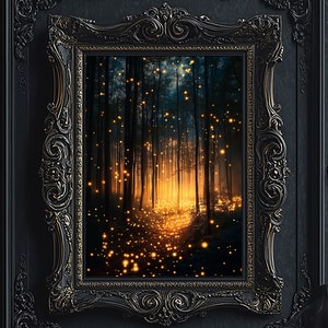 Firefly Magischer Wald Kunstdruck, mystischer Wald Metall Kunstdruck, dunkle Maximalist Kunst, launisches botanisches Poster, Gothic Fantasy 6-GOT014