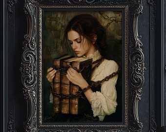 Arte mural de libros prohibidos, lámina de libros censurados, decoración literaria de estilo Dark Academia, obra de arte contra la censura.