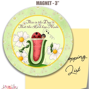 Christian Magnet, Ladybug Magnet, Watermelon Magnet, Watermelon Refrigerator Magnet - 3&quot; Round X-SUM003