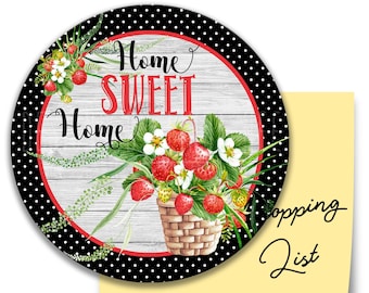 Round Strawberry Magnet, Summer Wreath Sign, Home Sweet Home Strawberry Door Hanging, Available in 12", 8", and 3" X-SUM007