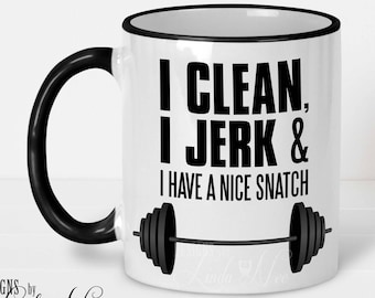 Taza de levantamiento de pesas Clean Jerk Snatch, regalo divertido de levantamiento de pesas, regalo de Crossfit, taza de café de entrenamiento, regalo de culturismo, taza de fitness, PI2 femenino