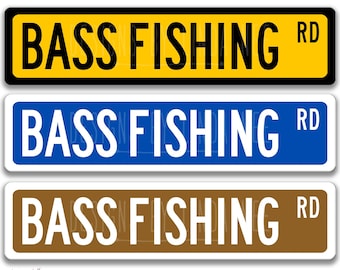 Letrero de pesca de lubina, regalo para pescador, letrero de pared metálico de Lake House S-SSS025
