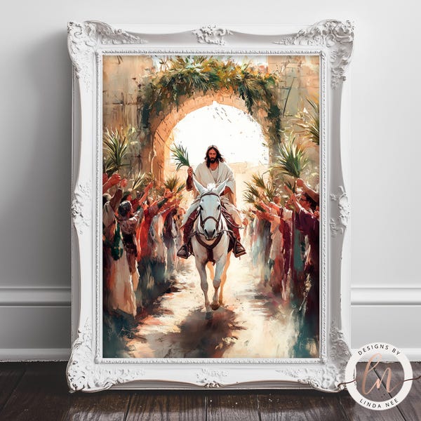 Jesus' Triumphal Entry into Jerusalem Print, Palm Sunday Wall Art, Christian Wall Art, Holy Week Paintings, Biblical Art, Easter 6-EAS002
