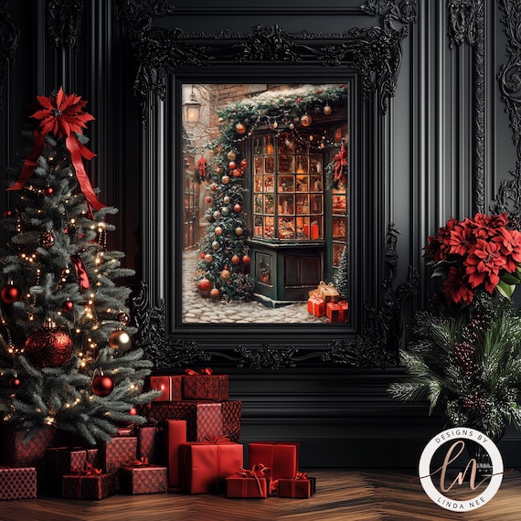 Christmas Tree Print, Victorian Christmas Wall Art, Traditional Oil Painting Print, Dark Academia, Winter Holiday Room Decor, Snowy 6-XMS044