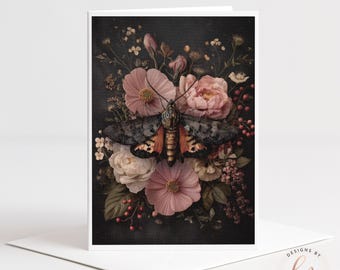 Linen Stationery Set, Sunset Moth Card, Maximalist Dark Academia Note Card