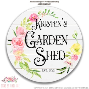 Personalized Garden Shed Sign, She Shed Gift, Pink Flowers Custom Woman&#39;s Shed Sign, Potting Shed She Shed Decor She Shed Door Sign F-SHE011