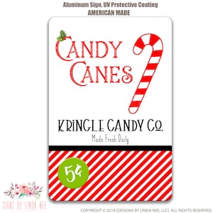 Candy Canes Sign, Candy Canes Decor, North Pole Sign, Kringle Candy Co, Candy Cane Sign, Holiday Candy Lover Sign, Metal Candy Decor SHO83