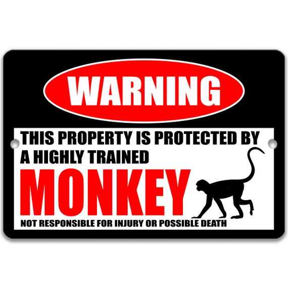 Monkey Metal Sign, Monkey Warning, Primate Gifts, Zoo Enclosure