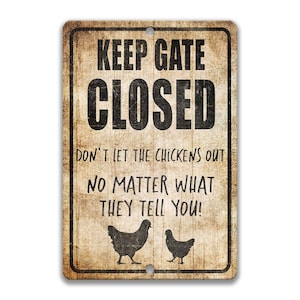 Chicken Sign Funny Chicken Sign Chicken Coop Sign Chicken Decor Keep Gate Closed Chicken Sign Barn Chicken Decor Chickens live here Z-PIS312