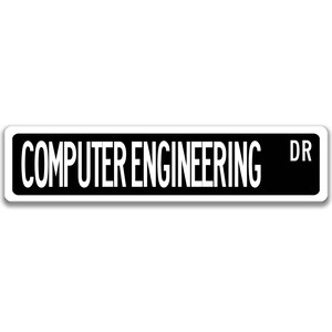 May include: Black and white street sign with the text "COMPUTER ENGINEERING DR" in white letters.