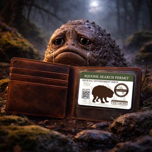 Squonk Search Permit, Emotional Support Cryptid License, Personalized Metal Wallet ID Card