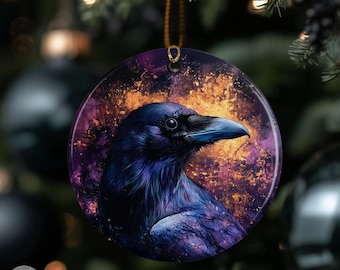 Rabe Weihnachtsschmuck, Gothic Winter Dekor, Dark Bird Art Keramik