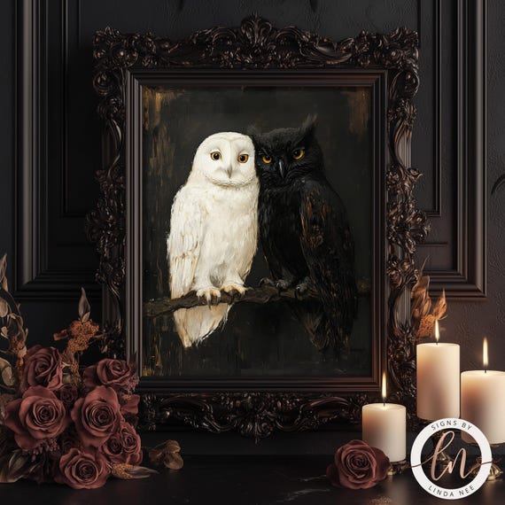 Vintage Owl Painting, Dark Academia Wall Art Print, Gothic Owl, Moody Wall Decor, Rustic Bird, Forestcore, Cottagecore, Animal 6-GOT042