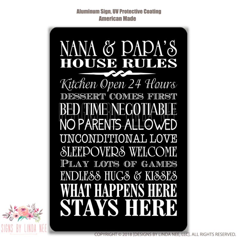 Nana and Papa House Rules Sign Nana and Papa Sign Gift for Etsy
