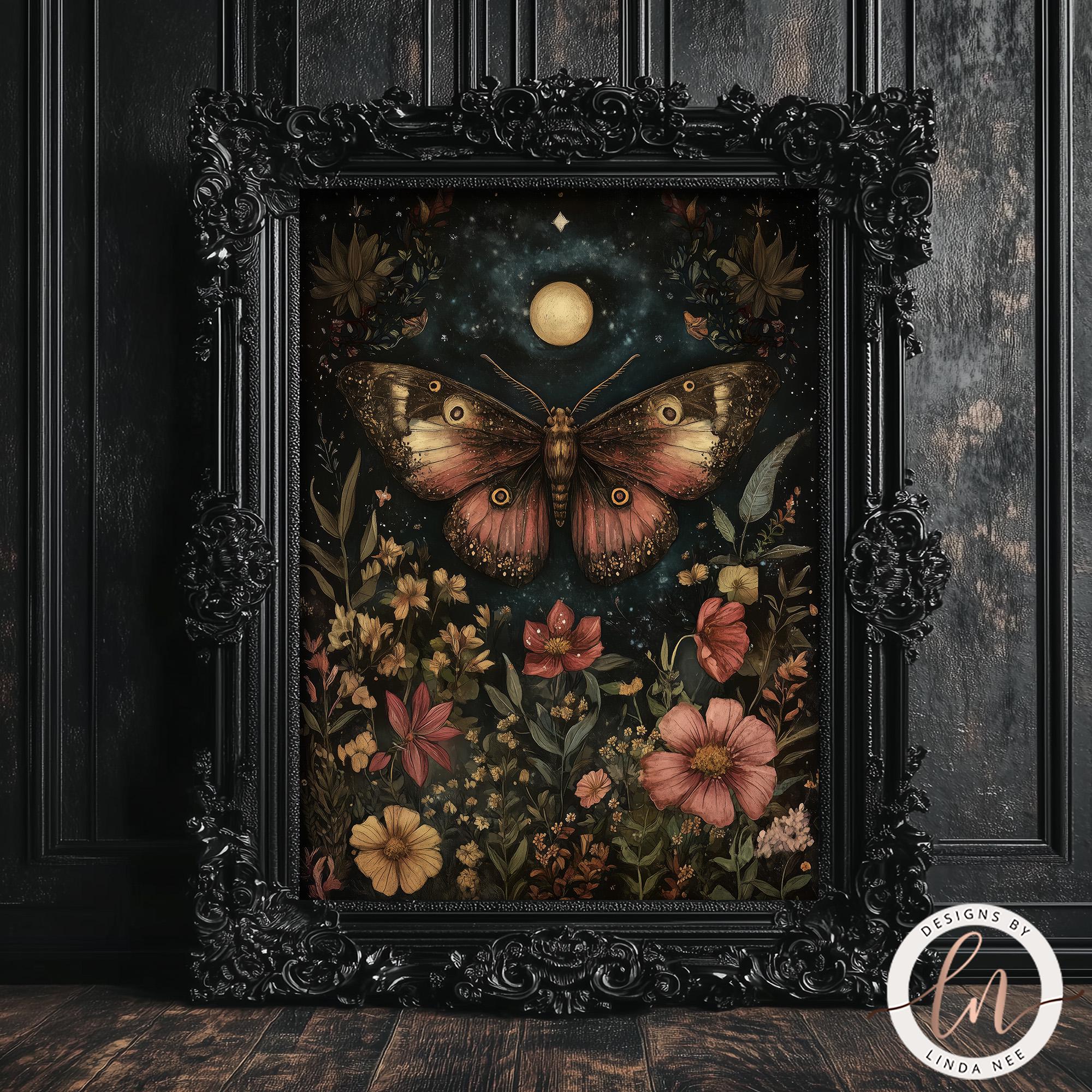 Dark Academia Moth Print - Dark Cottagecore Metal Wall Art - Vintage ...