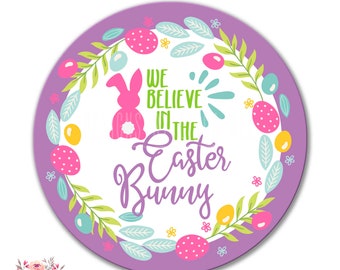 Easter Sign, Round Easter Wreath Sign, Easter Bunny Sign, Easter Decor, Front Door Decor, Cute Bunny Metal Sign Kid's Room Door Decor SHO235
