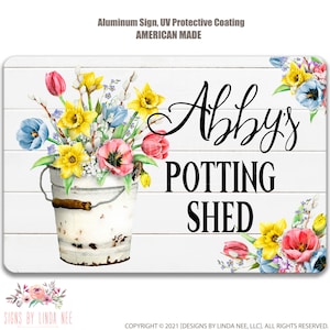 Personalized Potting Shed Sign, Spring Flowers Custom Woman&#39;s Potting Sign, She Shed Gift, Cute Potting Shed Decor F-SHE004
