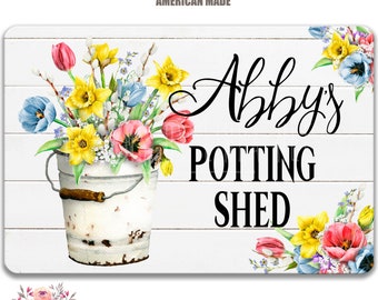 Personalized Potting Shed Sign, Spring Flowers Custom Woman's Potting Sign, She Shed Gift, Cute Potting Shed Decor F-SHE004