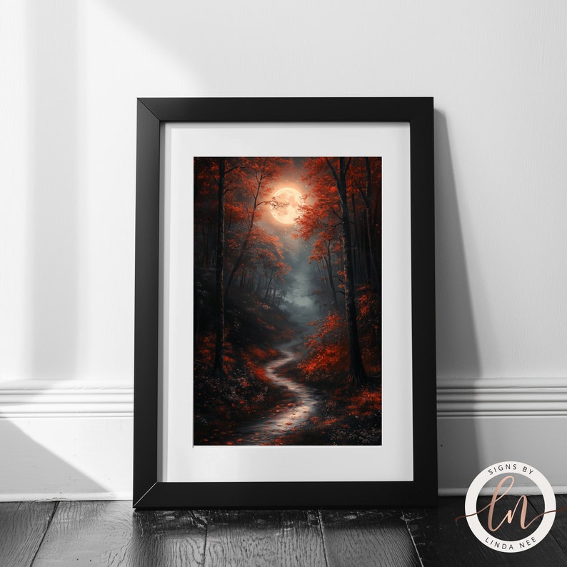 Blood Moon Enchanted Forest Path Metal Print, Dark Fantasy Wall Art ...