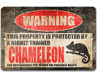 Chameleon Sign Funny Chameleon Sign Chameleon Accessories Warning Sign Metal Sign Novelty Sign Lizard Decor Chameleon Gift Reptile Z-PIS051